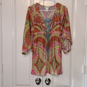 Trina Turk Capri Lace Up Sherbert Orange Tunic Swim Coverup size XS